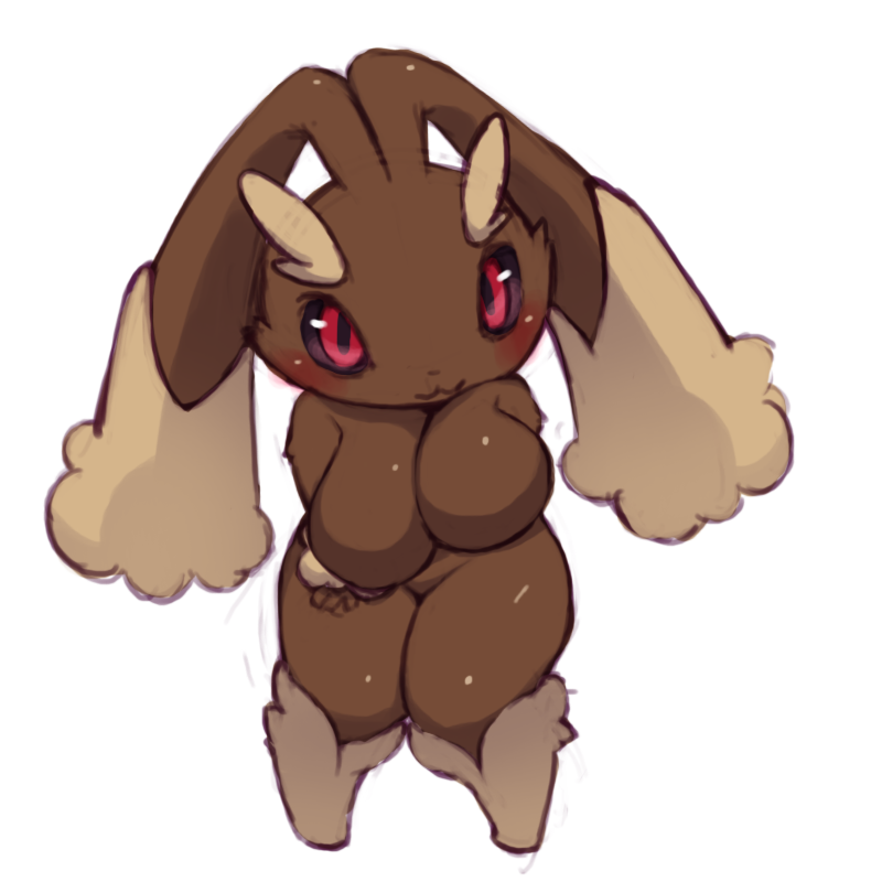 breasts chubby female looking_at_viewer lopunny nintendo plain_background pok&#233;mon pok&eacute;mon red_eyes solo thighs video_games white_background
