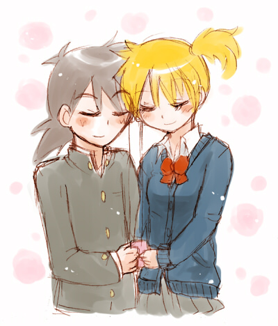 couple gakuran kasumi_(pokemon) lowres pokemon pokemon_(anime) satoshi_(pokemon) school_uniform