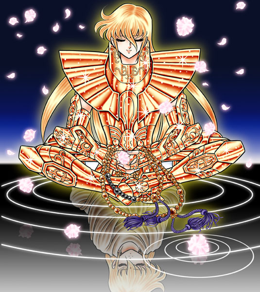 armor blonde_hair eyes_closed illustration kurumada_masami saint_seiya virgo_shaka water