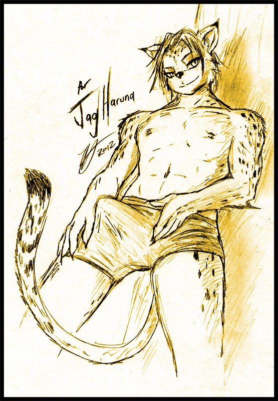 biceps boxer_briefs boxers bulge cheetah erection feline jag looking_at_viewer male mammal monochrome muscles nipples of pecs penis sketch solo topless troy underwear unknown_artist