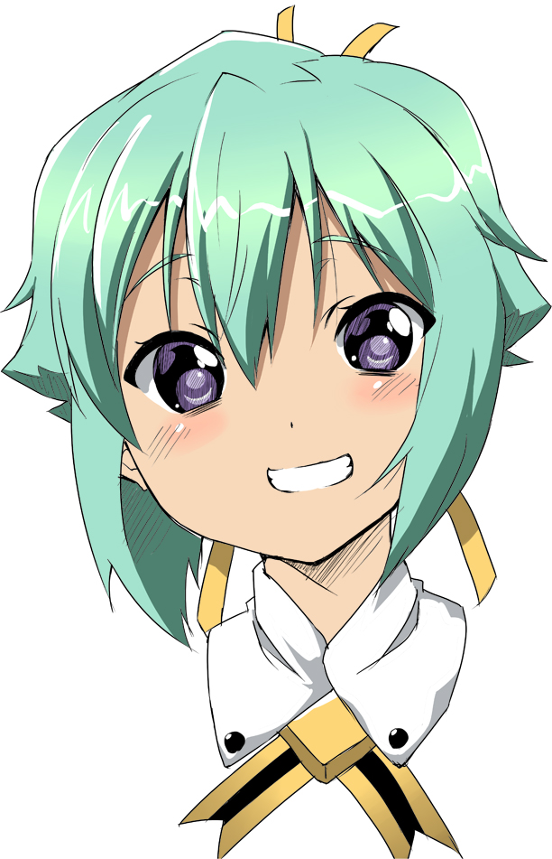 aquarion_(series) aquarion_evol blush ekakibito green_hair grin short_hair simple_background smile solo white_background zessica_wong