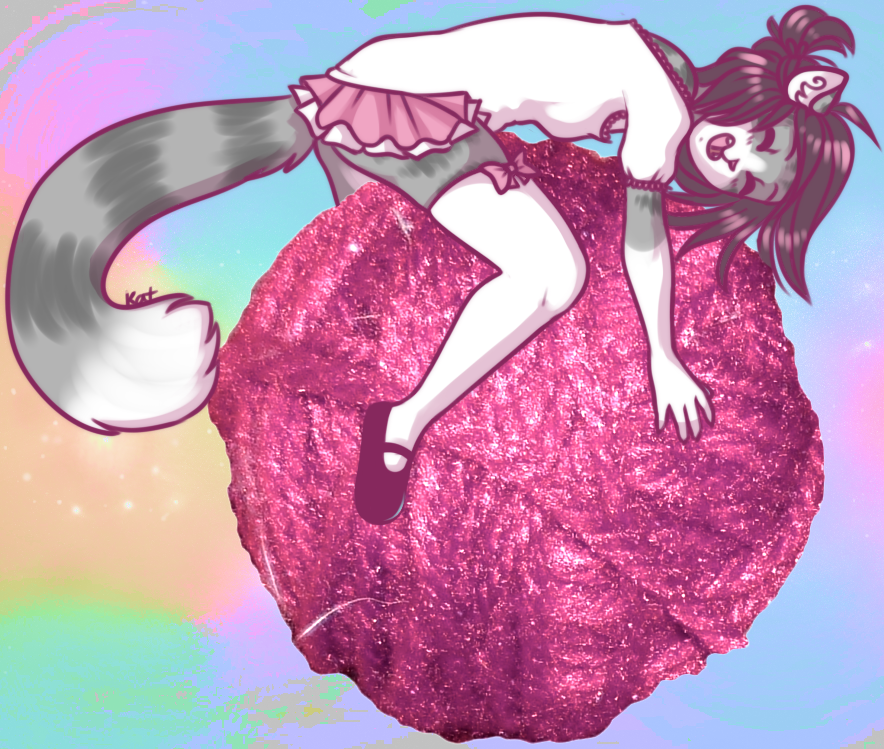 cat feline female kat pink_theme skirt solo tabby yarn