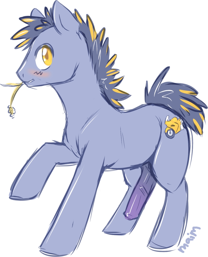 blue blue_body cutie_mark equine erection hair horse maim male mammal my_little_pony original_character penis plain_background pony solo two_tone_hair white_background yellow_eyes