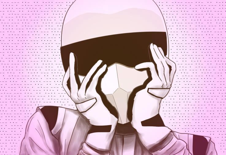 gloves hands_on_own_cheeks hands_on_own_face helmet hvn male_focus morse_code parody racing_suit solo the_stig top_gear translation_request yandere_trance