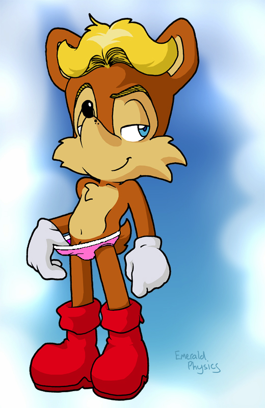 anthro antoine_d'coolette blonde_hair blue_eyes boots bulge canine chest_tuft coyote crossdressing emerald-physics gloves hair male panties seduction sega smile sonic_(series) topless underwear undressing