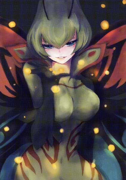 blue_eyes cardfight!!_vanguard green_hair looking_at_viewer megacolony monster_girl paralyze_madonna wings