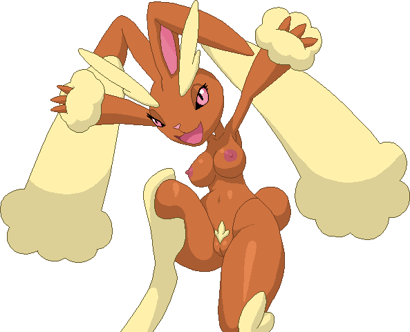 big_breasts breasts female jumping looking_at_viewer lopunny nintendo nipples open_mouth pok&#233;mon pok&eacute;mon pubes pussy real_warner solo video_games wide_hips