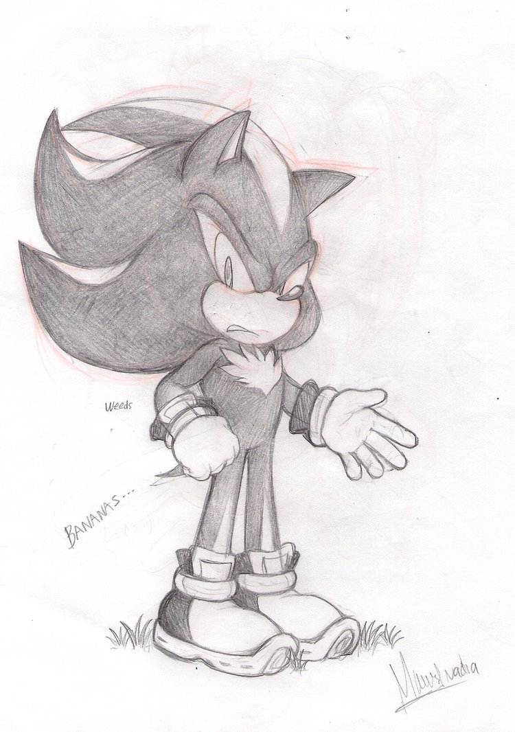 anthro black looking_at_viewer male monochrome plain_background sega shadow_the_hedgehog sonic_(series)