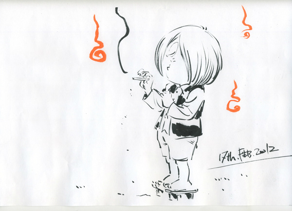 1boy 50s 60s 70s gegege_no_kitarou hayama_jun'ichi hayama_junichi illustration ink male male_focus oldschool smoking solo touei