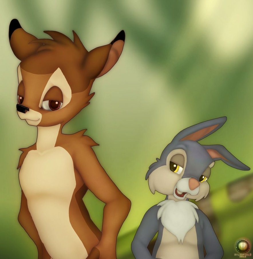 anthro atlasfield bambi bambi(movie) cervine deer lagomorph male rabbit red_eyes