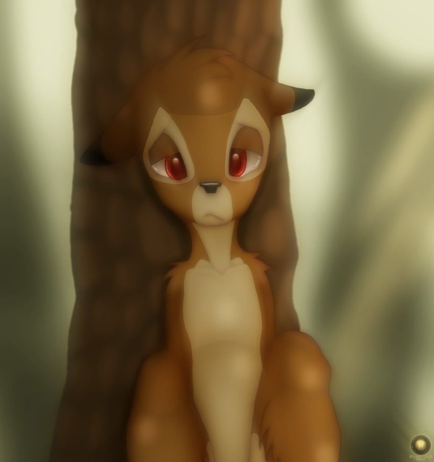 atlasfield bambi(movie) cervine deer depressing red_eyes sad sitting tree