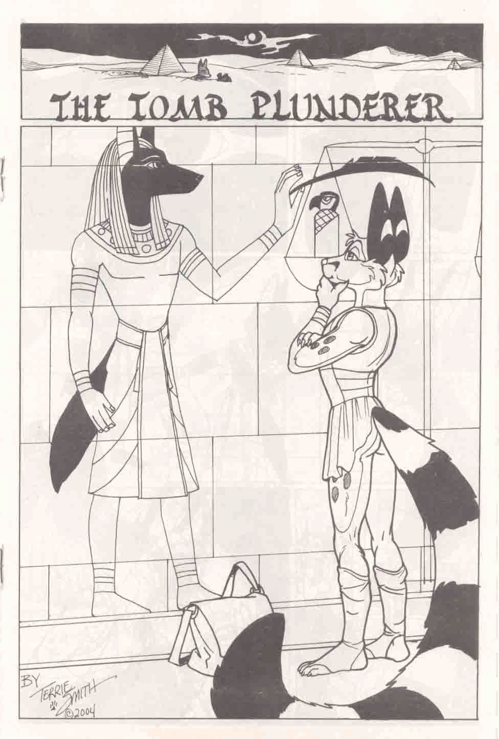 2004 anthro anubian_jackal anubis bag balance black_and_white butt cacomistle canine chester_ringtail_magreer claws clothed clothing comic crossed_arms deity desert english_text feather girly half-dressed jackal long_tail male mammal monochrome moon pyramid ringed_tail skirt spots standing terrie_smith text toe_claws wall