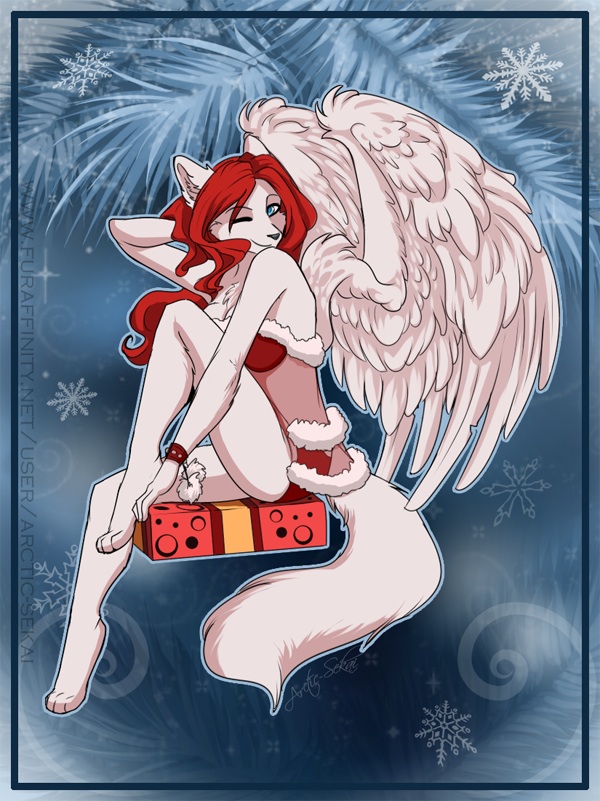 anthro canine christmas female fox gift holidays mammal outfit wings yasha
