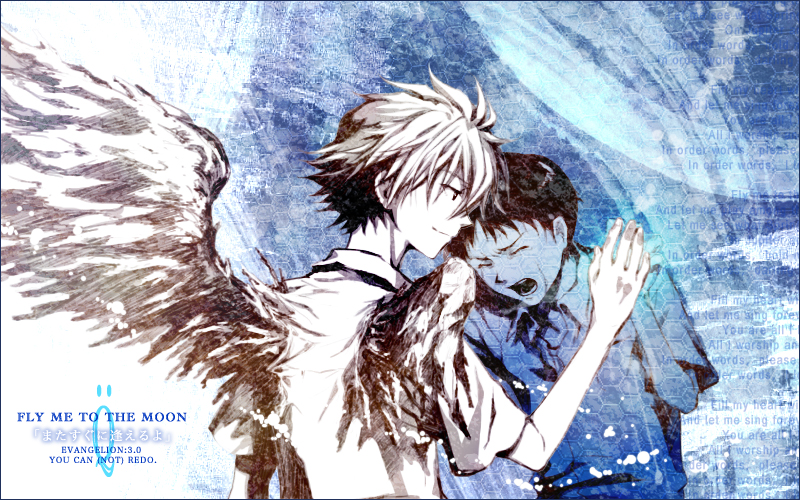 angel_wings crying evangelion:_3.0_you_can_(not)_redo ikari_shinji male_focus multiple_boys nagisa_kaworu neon_genesis_evangelion rebuild_of_evangelion smile spoilers wings