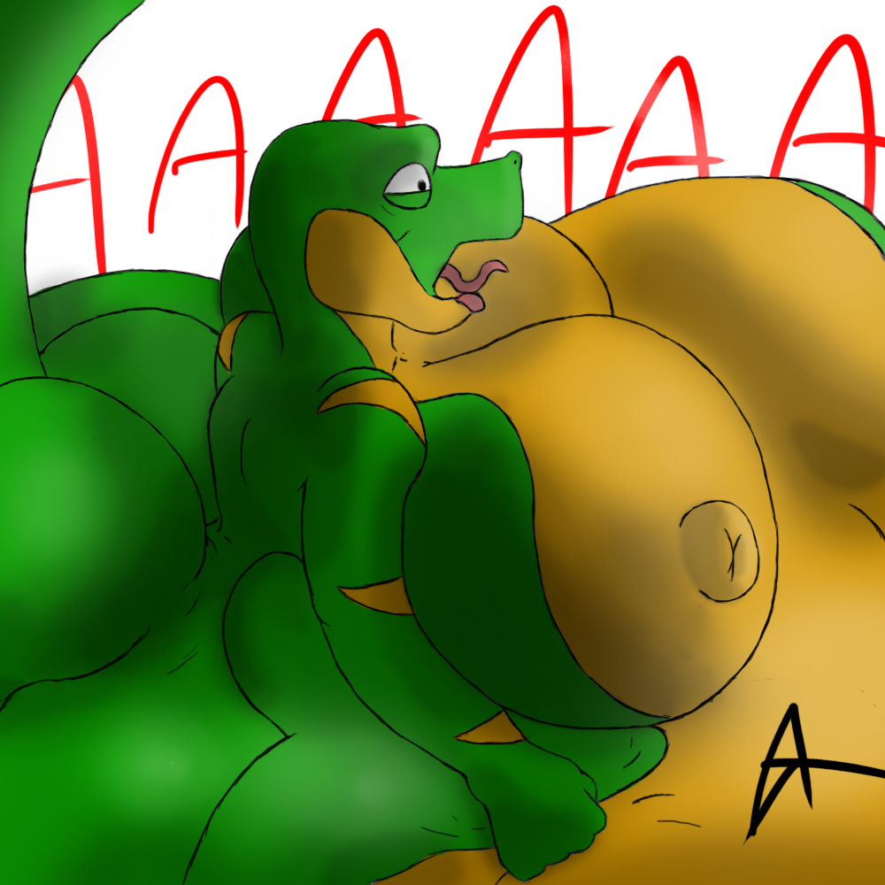 aisha_neavi anthro big_breasts breasts butt dinosaur female huge_breasts hyper hyper_breasts inflation nipples nude open_mouth plain_background raptor reptile scalie solo spontaneous_inflation tongue white_background