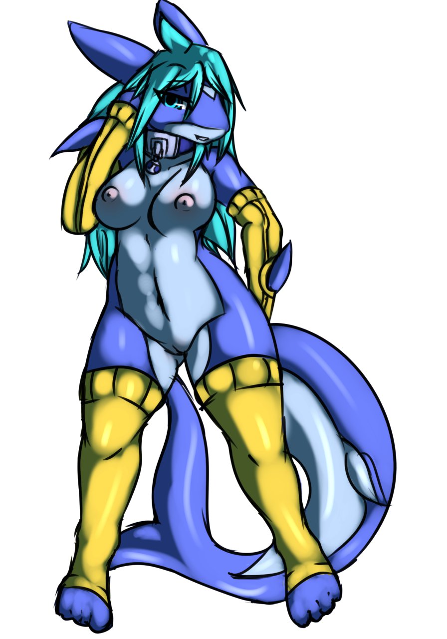 anthro anthrofied avante92 big_breasts blue_ears blue_hair blue_skin blue_tail breasts digital_media_(artwork) female fin fish fish_tail hair long_ears long_hair long_tail looking_at_viewer marine myrl nipples non-mammal_breasts nude pussy shark simple_background smile solo standing tail_fin thick_tail white_background