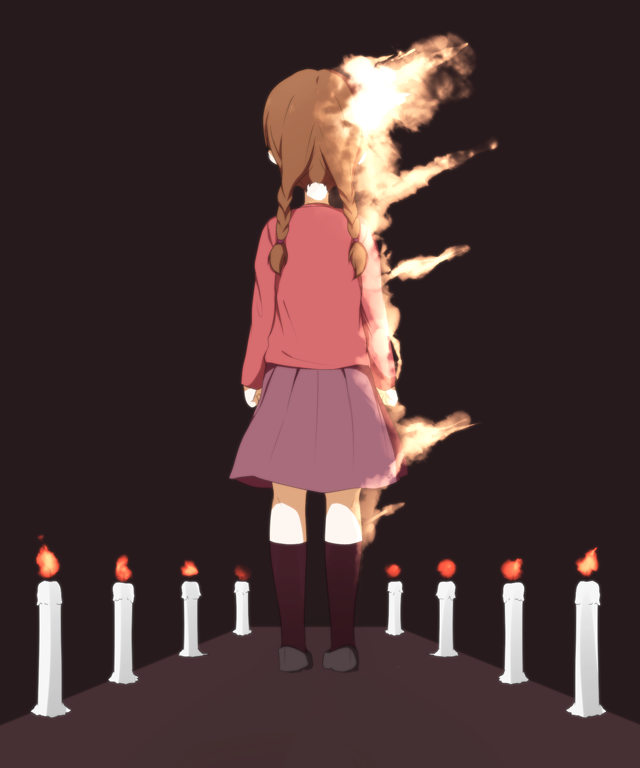 1girl braid candle dissolving fire flame from_behind madotsuki skirt solo twin_braids xjr1250 yume_nikki
