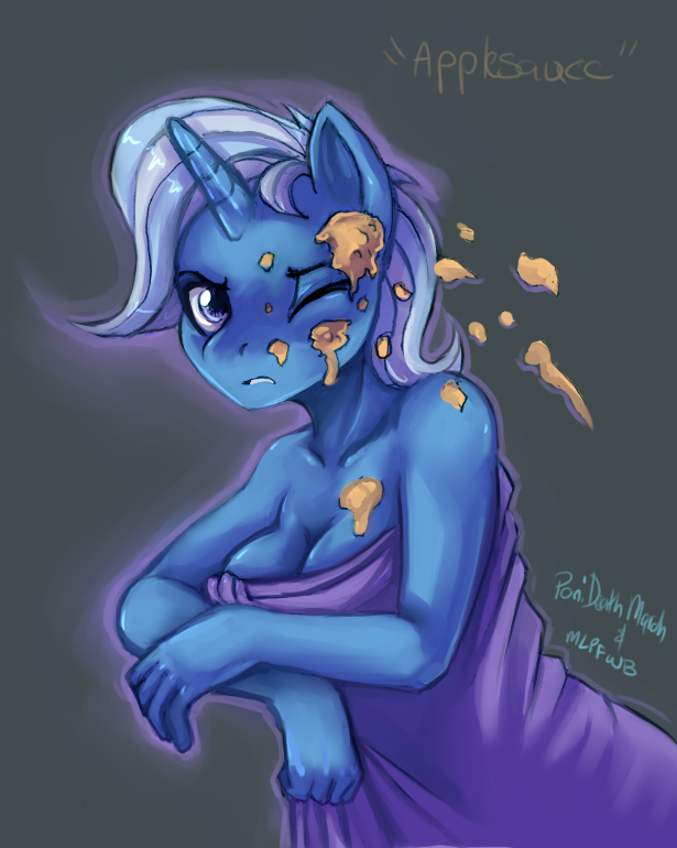 anthrofied aries84 blue_eyes blue_fur breasts cleavage clothed clothing equine female friendship_is_magic fur hair horn horse mammal my_little_pony pony solo towel trixie_(mlp) two_tone_hair unicorn