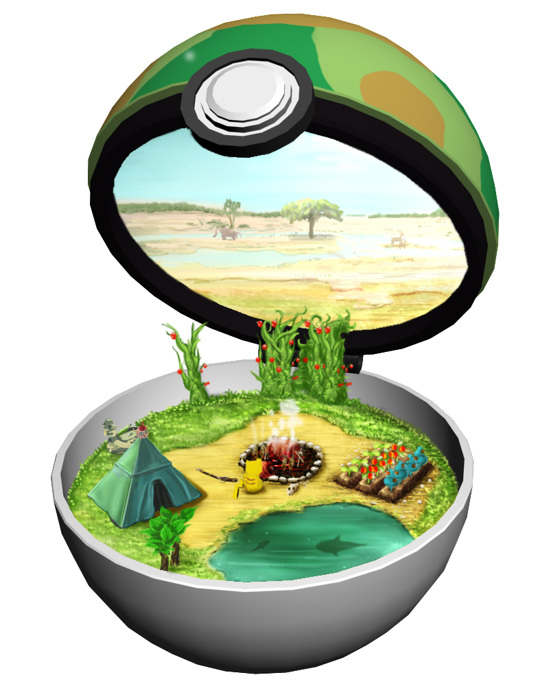 minimized no_humans open_poke_ball pikachu poke_ball pokemon pokemon_(creature) ruun_(abcdeffff) safari_ball tent