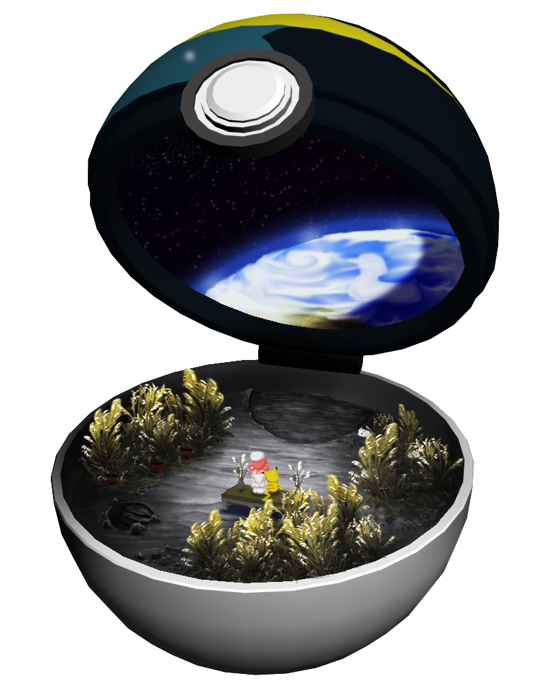 earth full_moon gen_1_pokemon joy_(pokemon) minimized moon moon_ball open_poke_ball pikachu poke_ball pokemon pokemon_(creature) ruun_(abcdeffff) space