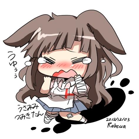 animal_ears apron artist_name bad_id bad_twitter_id bandages blush brown_hair bunny_ears closed_eyes crying danganronpa dated long_hair lowres open_mouth rebecca_(keinelove) signature solo super_danganronpa_2 tears translated tsumiki_mikan