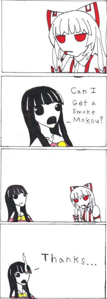 azoth black_eyes black_hair cigarette comic english fujiwara_no_mokou houraisan_kaguya multiple_girls red_eyes touhou white_hair