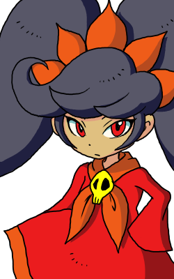 ashley ashley_(warioware) black_hair dress hand_on_hips looking_at_viewer lowres made_in_wario nintendo ponytail red_eyes solo super_mario_bros. twintails warioware white_background young younger