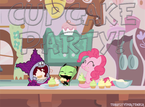 cat chowder chowder_(series) crossover cupcakes eating epilepsy_warning equine feline female flash flashing_lights friendship_is_magic gir group hair horse invader_zim male mammal my_little_pony party pinkie_pie_(mlp) pony unknown_artist