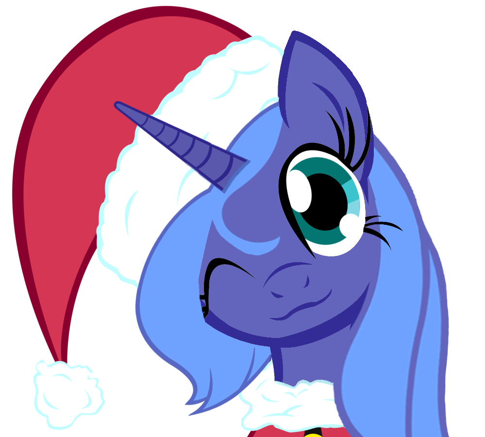 blue_hair christmas cute equine female friendship_is_magic hair hat holidays horn horse long_hair mammal my_little_pony one_eye_closed plain_background pony princess_luna_(mlp) royalty santa_hat smile solo transparent_background unicorn winged_unicorn wings wink