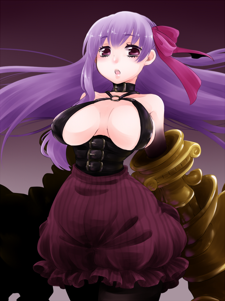 breasts claws fate/extra fate/extra_ccc fate_(series) hair_ribbon huge_breasts kalanchoe_xxxx long_hair passion_lip purple_eyes purple_hair ribbon solo