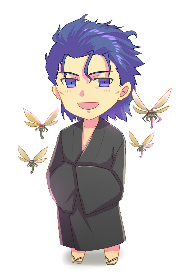 blue_eyes blue_hair bug chibi crest_worm fate/stay_night fate_(series) insect japanese_clothes kimono male_focus matou_zouken moka08 solo younger