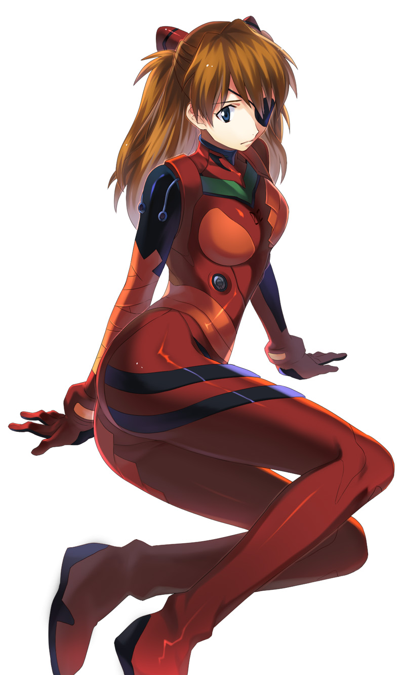 :| arm_support ass bad_id bad_pixiv_id bangs blue_eyes bodysuit bracer breasts breasts_apart brown_hair closed_mouth evangelion:_3.0_you_can_(not)_redo expressionless eyepatch from_side gloves hair_between_eyes headgear highres leaning_to_the_side legs legs_together long_hair looking_at_viewer luro medium_breasts neon_genesis_evangelion number one_eye_covered parted_bangs pilot_suit plugsuit rebuild_of_evangelion red_bodysuit shikinami_asuka_langley simple_background sitting skin_tight solo souryuu_asuka_langley tape turtleneck two_side_up white_background yokozuwari