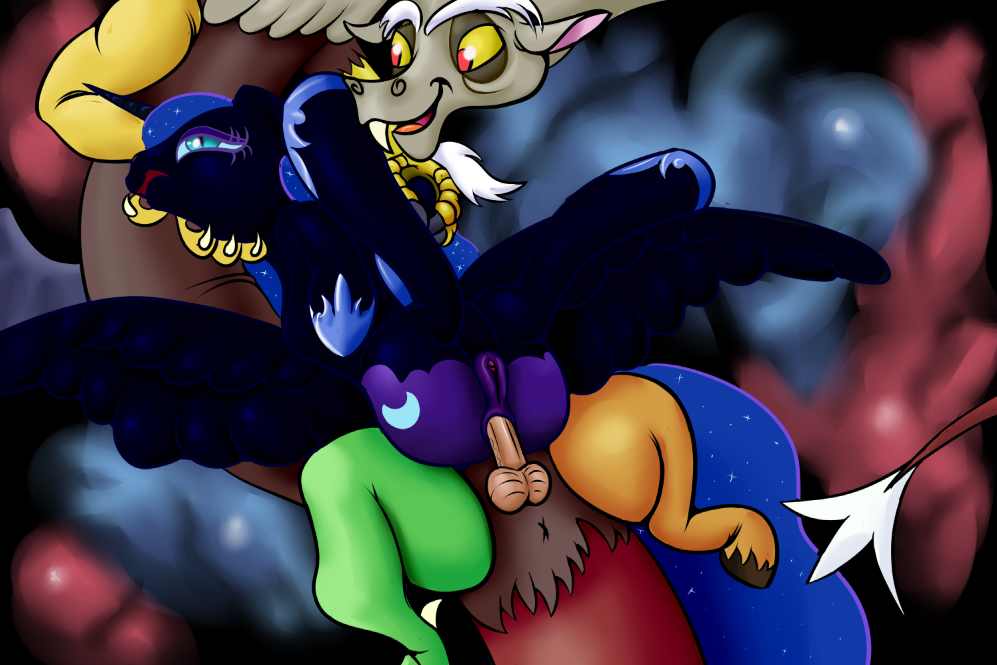 anal anal_penetration antlers anus blue_eyes blue_hair colored cutie_mark discord_(mlp) draconequus duo equine female feral friendship_is_magic hair horn horse interspecies male mammal my_little_pony nighmare_moon_(mlp) nightmare_moon_(mlp) penetration penis pony princess_luna_(mlp) pussy ragingsemi red_eyes sex straight winged_unicorn wings