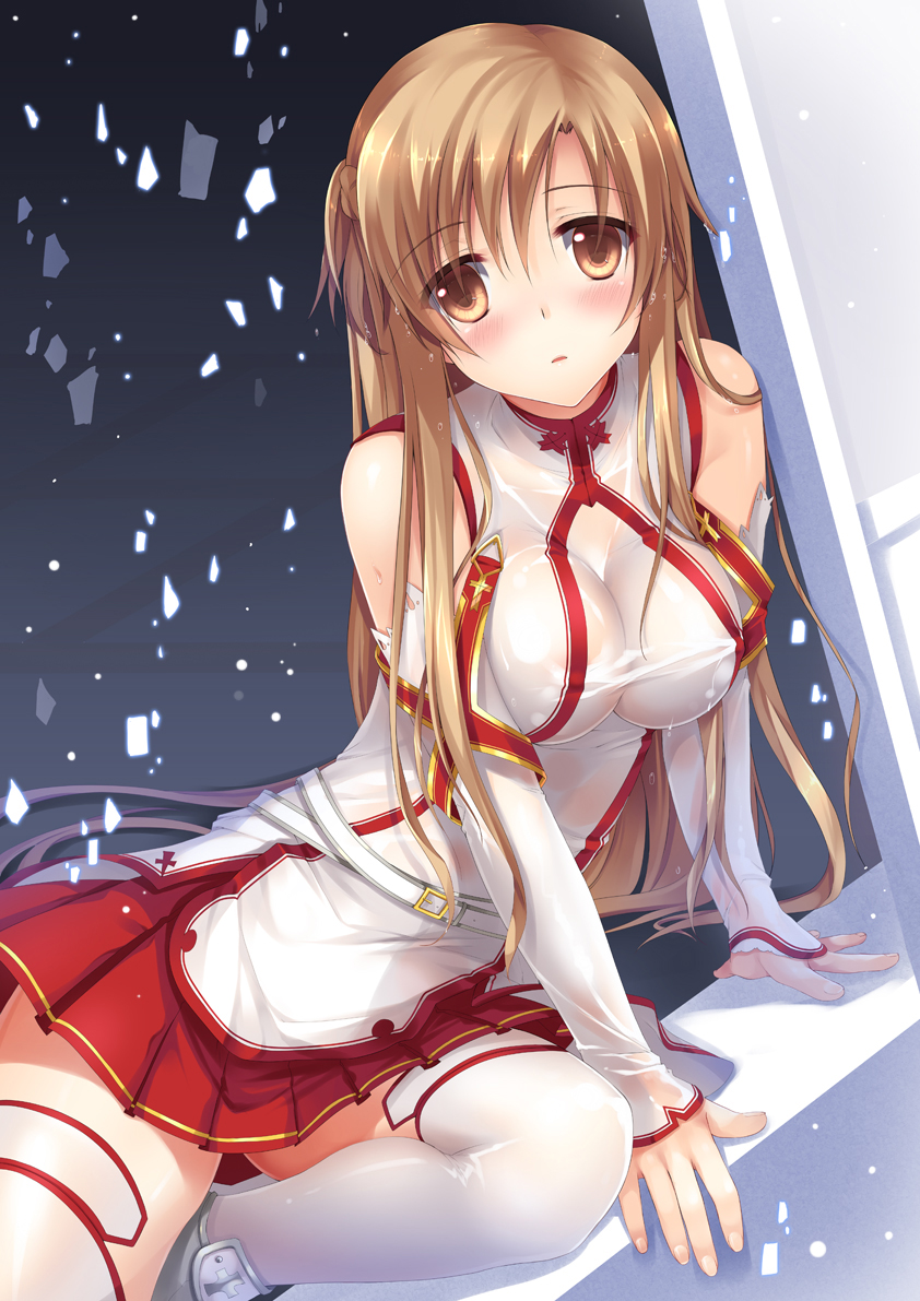 asuna_(sword_art_online) see_through sousouman sword_art_online thighhighs wet wet_clothes