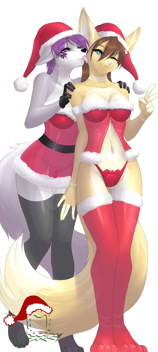 bra brown_hair canine christmas clothed clothing cute dossun female fox hair hat holidays jess_(teckly) legwear lesbian licking lingerie mammal panties purple_eyes purple_hair pussy santa_hat sheer_clothing skimpy stockings thigh_highs tila tila_(jl2154) tongue translucent underwear wolf