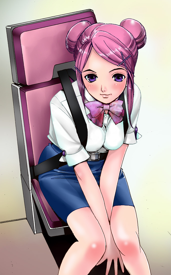 bow copyright_request double_bun hair_ornament hairclip katayama_makoto pencil_skirt skirt solo stewardess