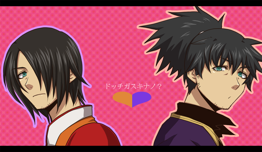 ameyoi black_hair dual_persona face facial_hair hair_over_one_eye looking_at_viewer male_focus ponytail raven_(tales) schwann_oltorain stubble tales_of_(series) tales_of_vesperia