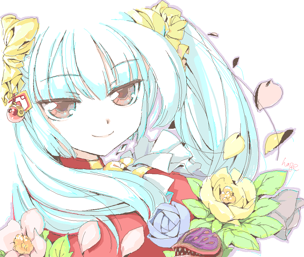 blue_hair copyright_request flower hage long_hair oekaki simple_background smile solo white_background