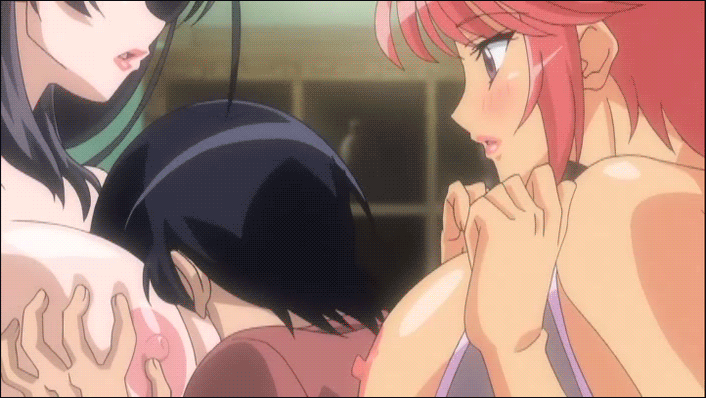 2_girls 2girls animated animated_gif black_hair blue_hair blush bouncing_breasts bra breast_grab breast_squeeze breast_sucking breasts grabbing huge_breasts kaya_blanche large_breasts long_hair morino_yuuko multiple_girls nipples open_mouth purple_eyes red_hair short_hair tan tanned tentacle_and_witches underwear