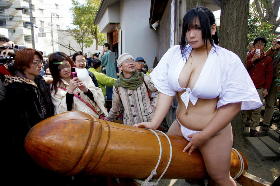 1girl asian black_hair breasts chouzuki_maryou cleavage large_breasts penis penis_festival photo plump sexually_suggestive