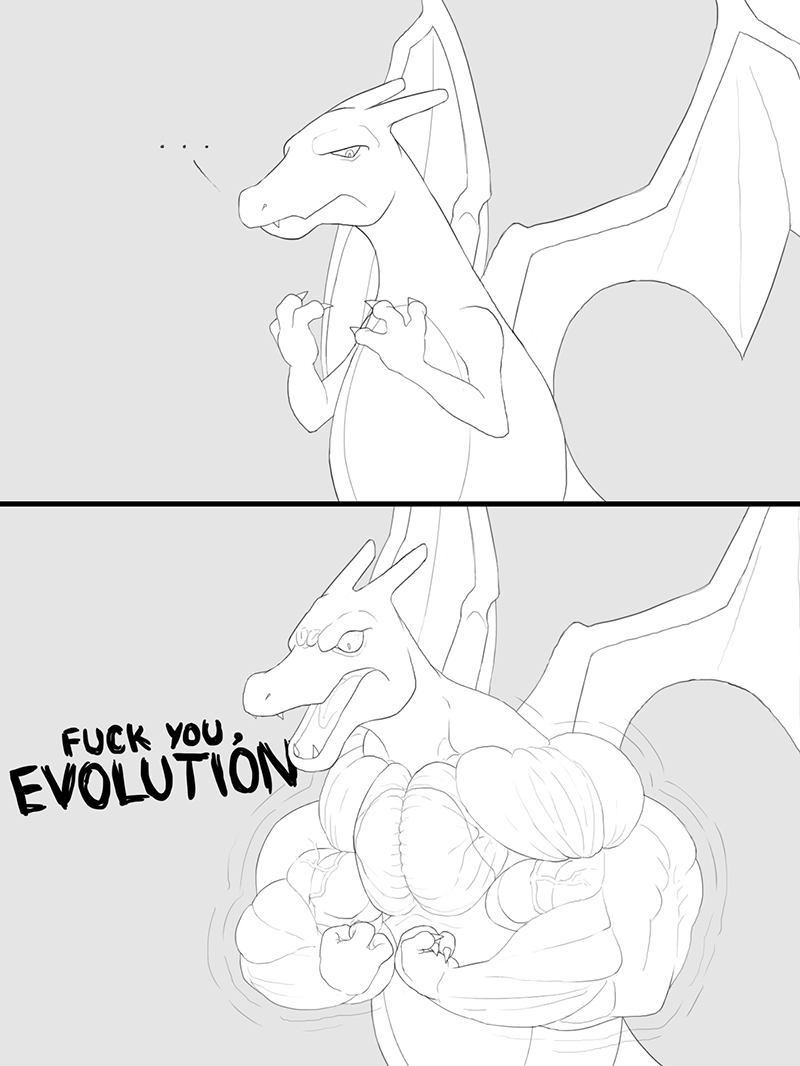 charizard dragon flexing humor male muscles nintendo pecs pok&#233;mon pok&eacute;mon ripped-saurian roid_rage vein veins video_games