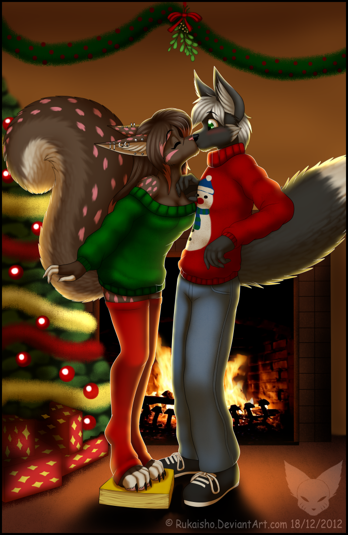 canine christmas female fluffy_tail fox holidays kissing male mammal mark_haynes piercing rodent squirrel tree