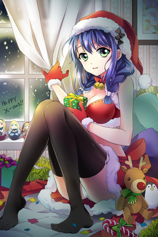 bell bell_collar bird black_legwear blonde_hair blue_eyes bow braid breasts candy candy_cane character_doll christmas cinia_pacifica cleavage collar confetti curtains food fur_trim gift gloves green_eyes grin hairband hat holding holding_gift linia_pacifica long_hair lowres matryoshka_doll mca_(dessert_candy) medium_breasts merry_christmas midriff open_mouth painting_(object) panties pantyshot pantyshot_(sitting) penguin pink_eyes pinky_out polka_dot purple_hair red_gloves reindeer ribbon rose_pacifica rudolph_the_red_nosed_reindeer santa_costume santa_hat scarf seron sitting skirt smile snow solid_circle_eyes solo stitches striped stuffed_animal stuffed_penguin stuffed_reindeer stuffed_toy sword_girls thighhighs twin_braids underwear white_panties