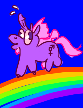 average_artist blue_background cum dickgirl horn intersex my_little_pony penis plain_background rainbow transsexual
