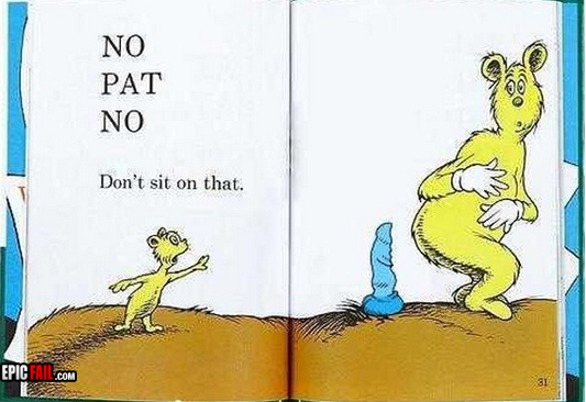 age_difference bad_dragon book cockblocked dialog dildo dr.seuss dr_seuss edit english_text friends fur gloves humor male parody pat pat_(dr_seuss) penis photoshop round_ears sex_toy shopped size_difference surprise text white_gloves worried yellow_fur