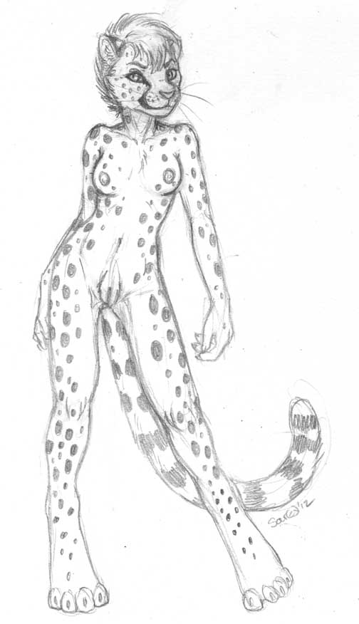 breasts caribou_(artist) cheetah feline female mammal nude pussy sara_palmer sketch solo