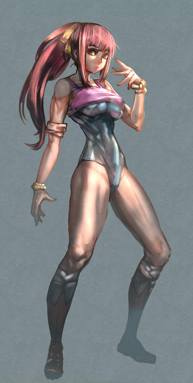 1_girl 1girl bow_(artist) bow_(bhp) hair_ribbon highres leotard muscle muscle_girl muscular_female original ribbon shoes sneakers