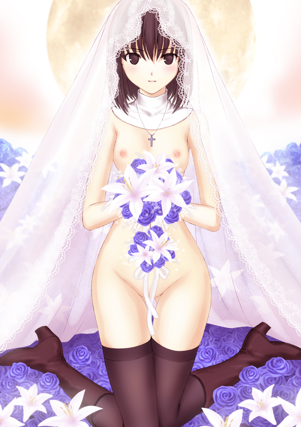 dress fusataka_shikibu naked nipples thighhighs wedding_dress