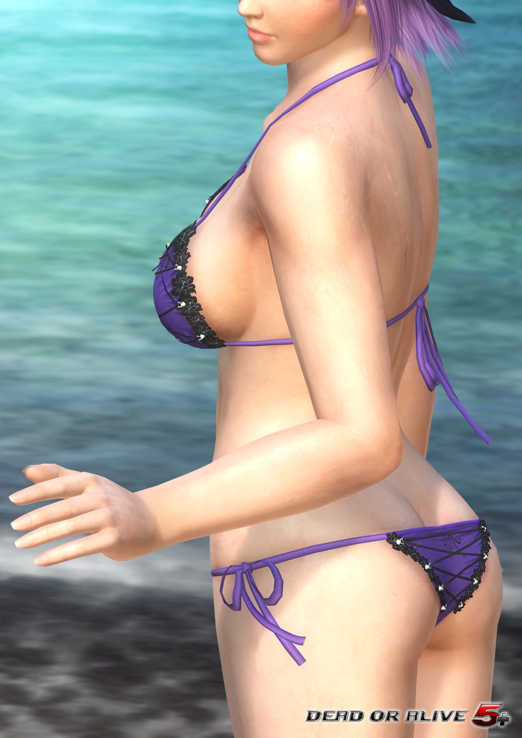 1girl 3d ayane ayane_(doa) bikini dead_or_alive dead_or_alive_5 highres purple_hair swimsuit tecmo water