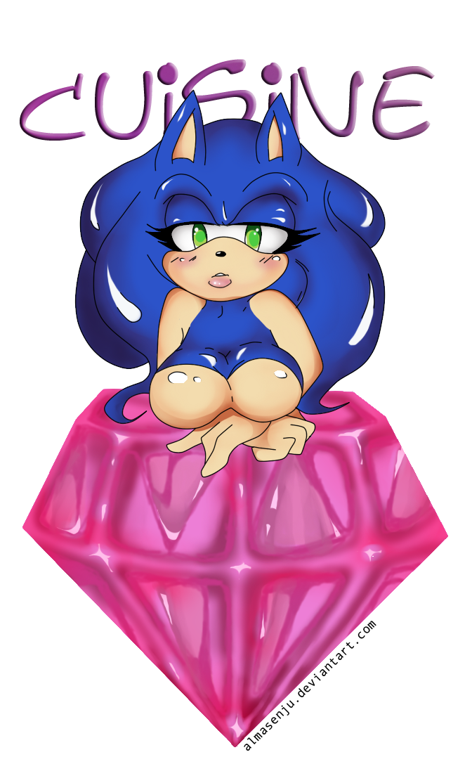 alpha_channel anthro big_breasts blue_hair breasts cleavage clothed clothing crossgender cuisine english_text female gem green_eyes hair hedgehog long_hair looking_at_viewer mammal sega sonic_(series) sonic_the_hedgehog text